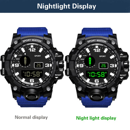 Fashion Men's Watch Sports Electronic Wristwatch Large dial Multifunctional Waterproof Luminous Alarm Kids Male's Military Watch Beauty World Shop