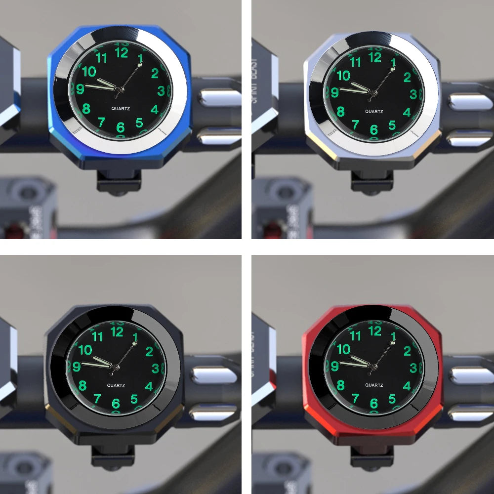 Aluminum Luminous Quartz Watch 22-28mm Motorcycle Scooter Bicycle Handlebar Mount Clock Time Display Clock Moto Accessories Beauty World Shop
