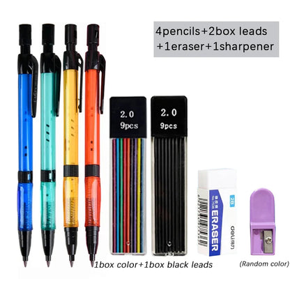 Mechanical Pencil Set 2.0mm with 2B Black/Colors Lead Refill for Writing Sketching Art Drawing Painting School Automatic Pencils Beauty World Shop