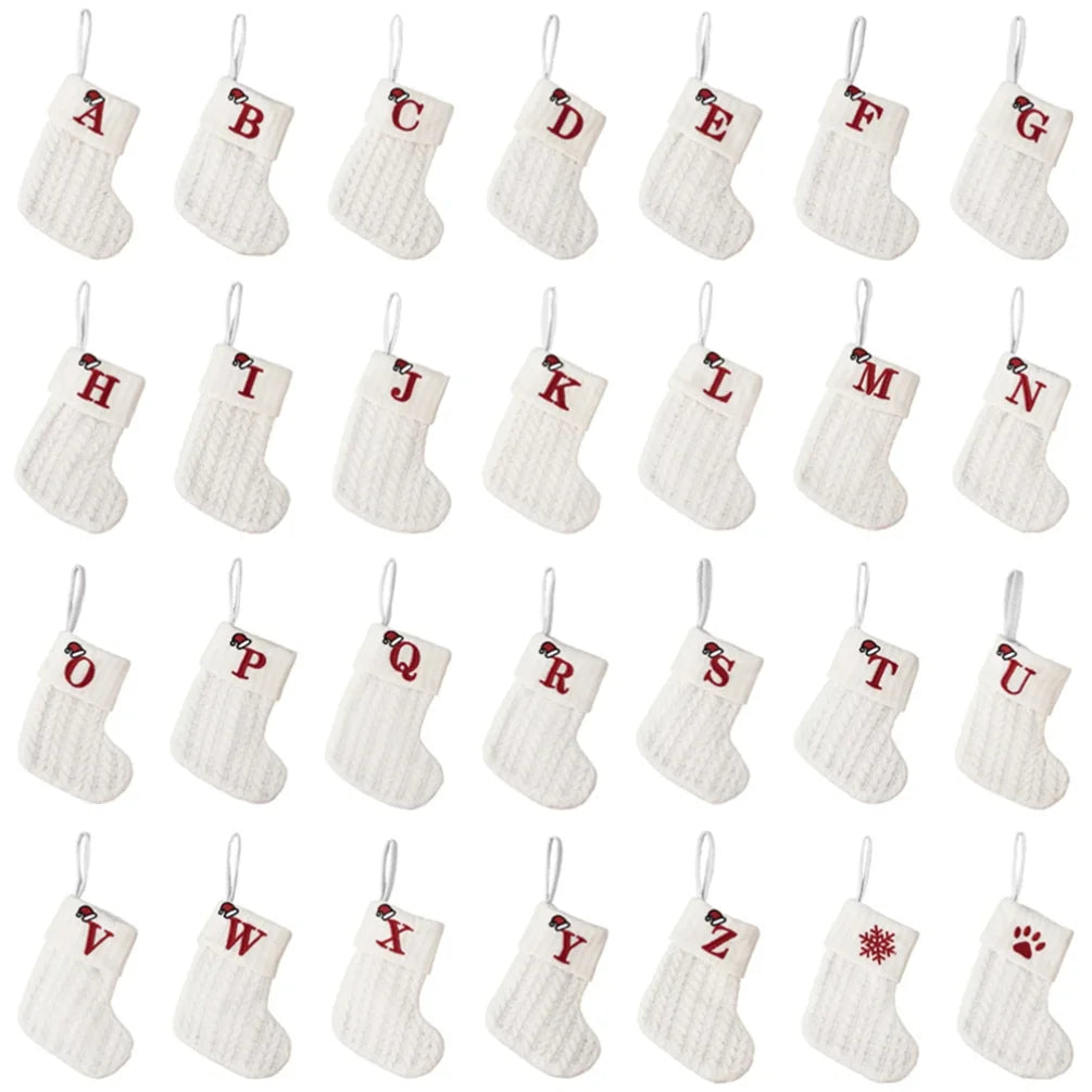1PC A-Z Letter Hanging Christmas Stockings Knitted Socks  Christmas Tree Hanging for Family Party Decoration Beauty World Shop