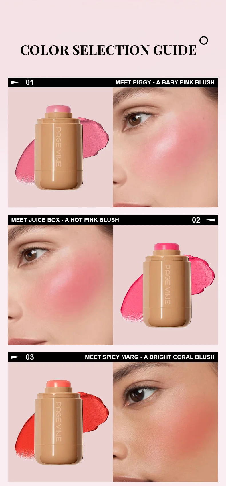 New Blush Stick 3-in-1 Cheek Lip Tinted Moistured Blush Stick Silky Brighten Blush Cream Blusher Cosmetics Tubes Matte Contour Beauty World Shop