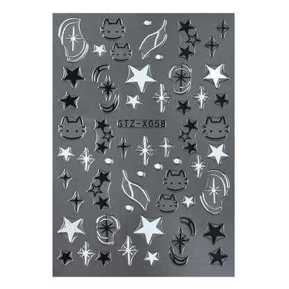 Black Silver Cat Animals Nail Sticker Decals Y2K Charms Cute Dog Cartoon Adhesive Sliders Foils For Manicure Nail Art Decoration Beauty World Shop