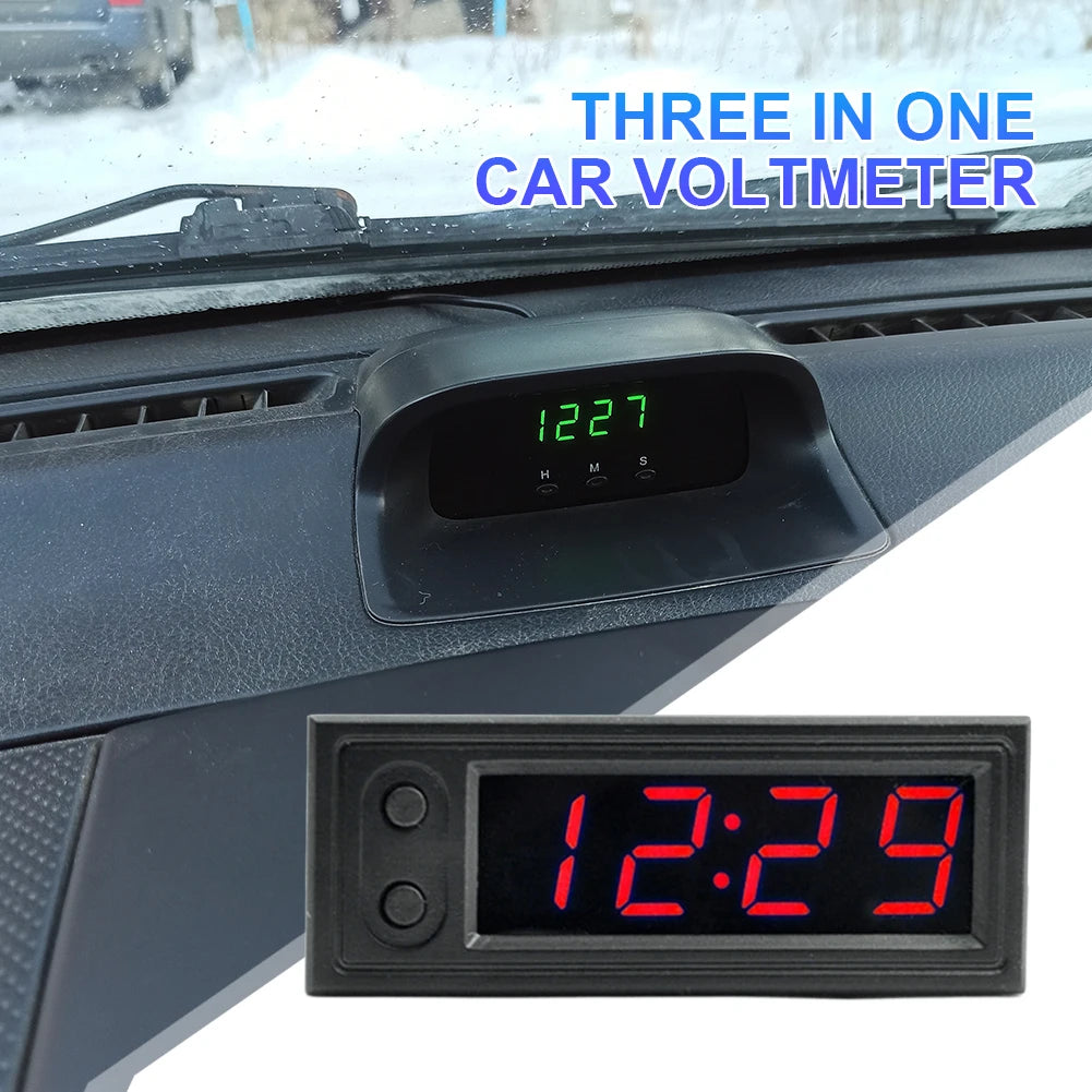3 in 1 Car Thermometer Voltmeter High Precision Car Temperature Clock Luminous Electric Voltage Meter 12V Automobile Accessories Beauty World Shop