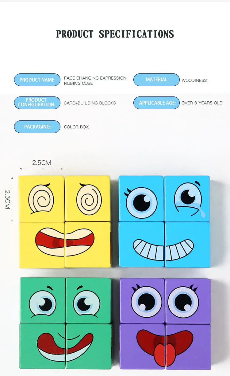 Kids Emotions Expression Game Wooden Cube Face Changing Board Cartoon Puzzle Toy Montessori Thinking Challenge Games Beauty Fashion