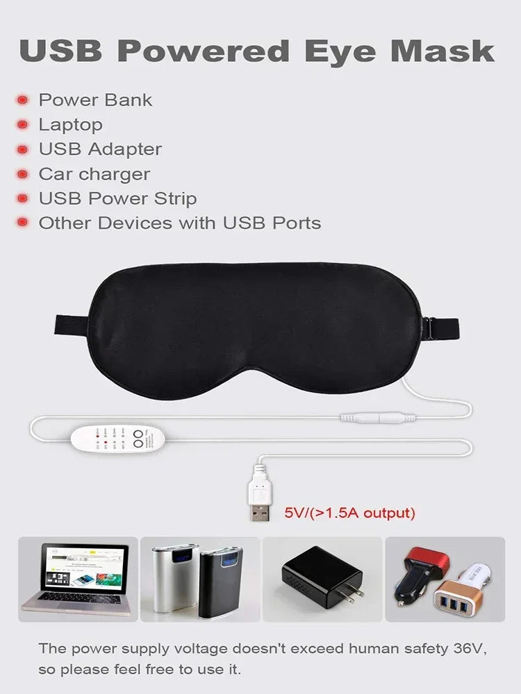 USB Heated Eye Mask Reusable USB Silk Steaming Eye Mask Eye Massager For Sleeping Eye Puffiness Anti Dark Circle Patch Eye Care Beauty World Shop