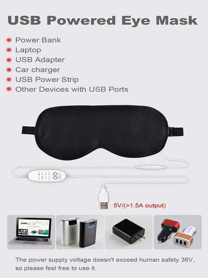 USB Heated Eye Mask Reusable USB Silk Steaming Eye Mask Eye Massager For Sleeping Eye Puffiness Anti Dark Circle Patch Eye Care Beauty World Shop