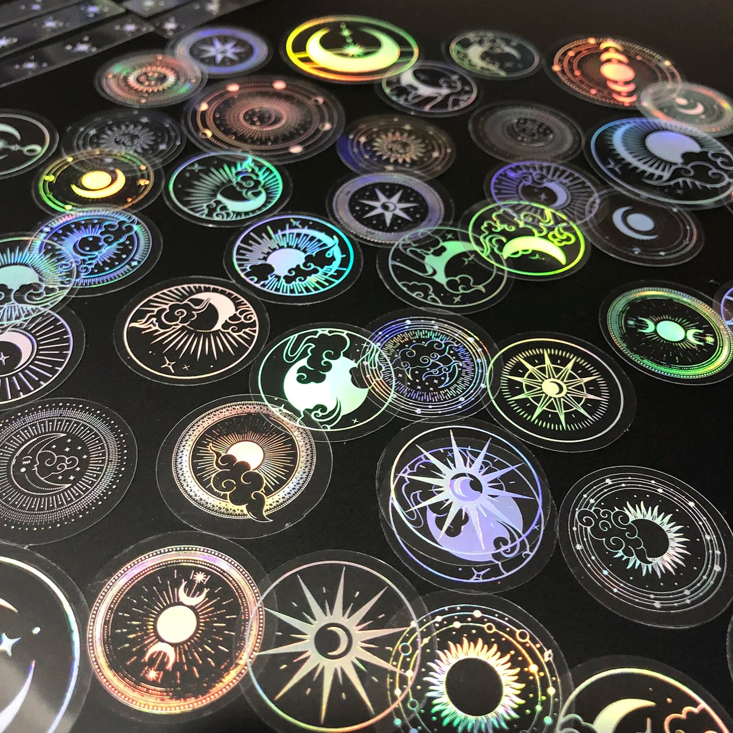 70 pcs PET Adhesive Stickers Waterproof Transparent Laser Silver Stickers Label: SUN MOON Stars Etc Beauty World Shop