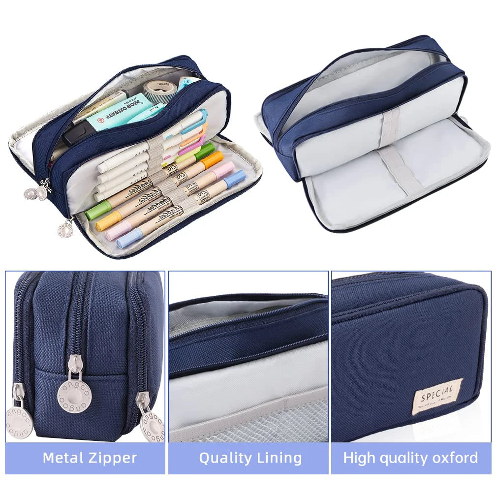 Pencil Case Large Space Storage 3 Compartment Pouch Double Side Opened Student Stationery Desk Organizer School Supplies Beauty World Shop
