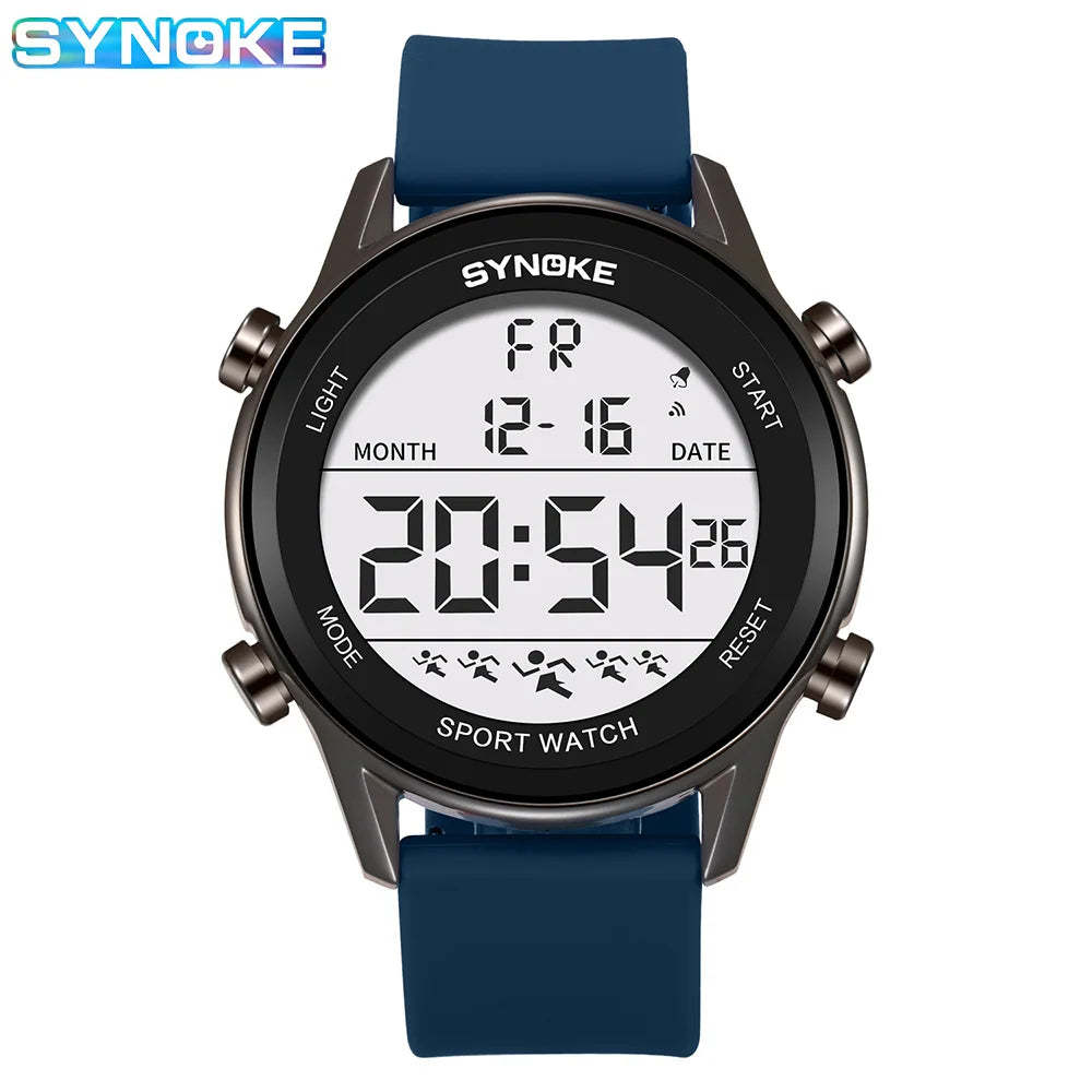 SYNOKE Men Outdoor Sports Multifunctional Waterproof Large Screen Display Luminous LED Digital For Men Fashion Silicon Watch Beauty World Shop