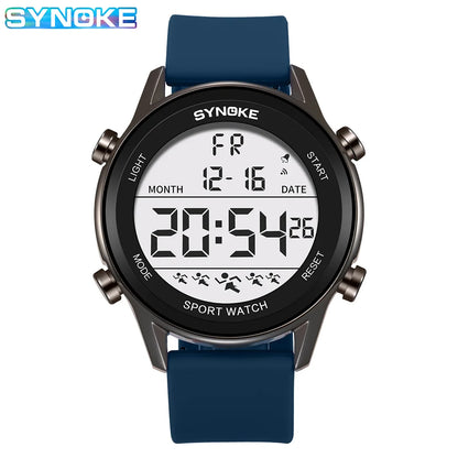 SYNOKE Men Outdoor Sports Multifunctional Waterproof Large Screen Display Luminous LED Digital For Men Fashion Silicon Watch Beauty World Shop
