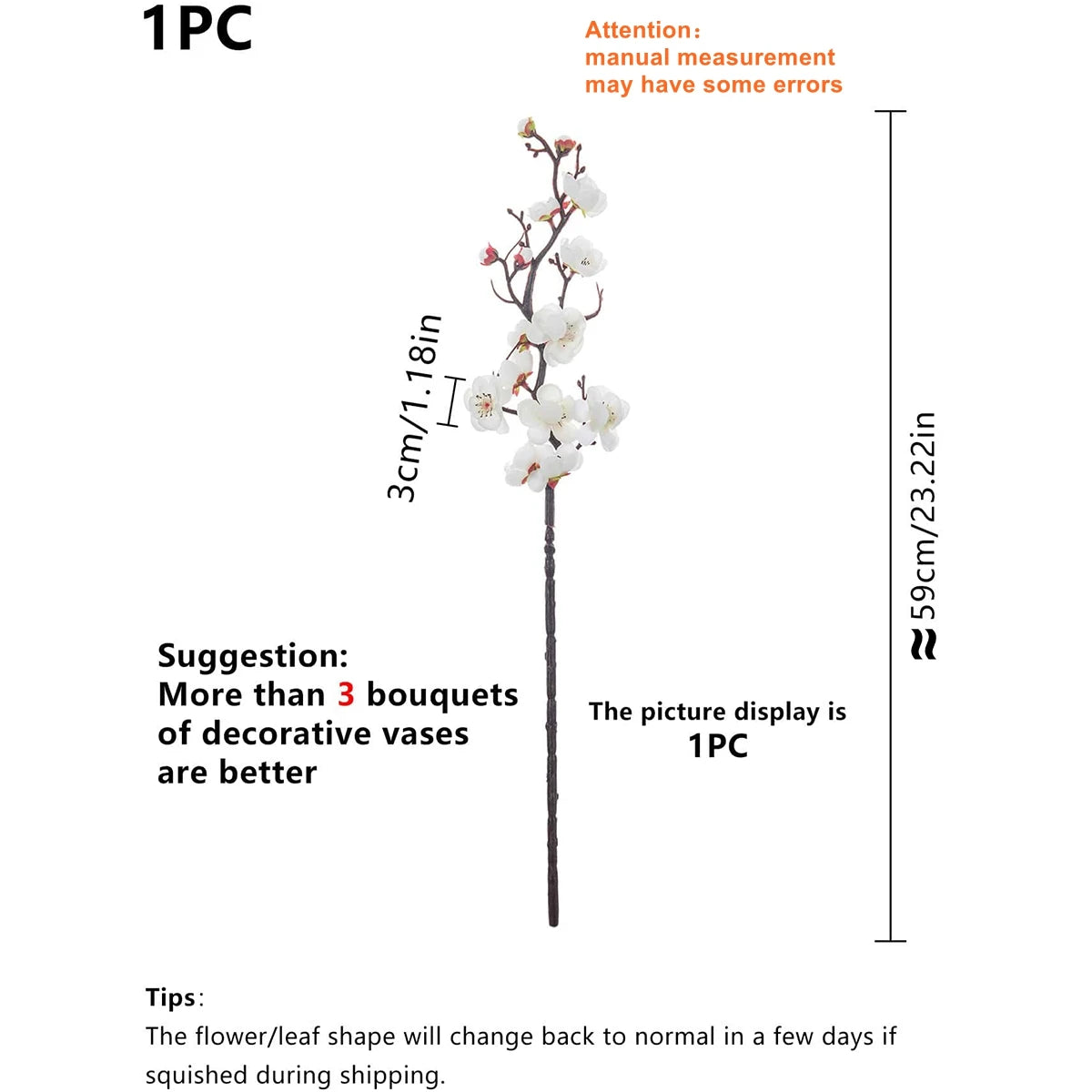 1pc Artificial Flowers Spring Plum Blossom Peach Branch Silk Flowers Home Wedding Party Decoration Christmas Wreaths Accessories Beauty World Shop