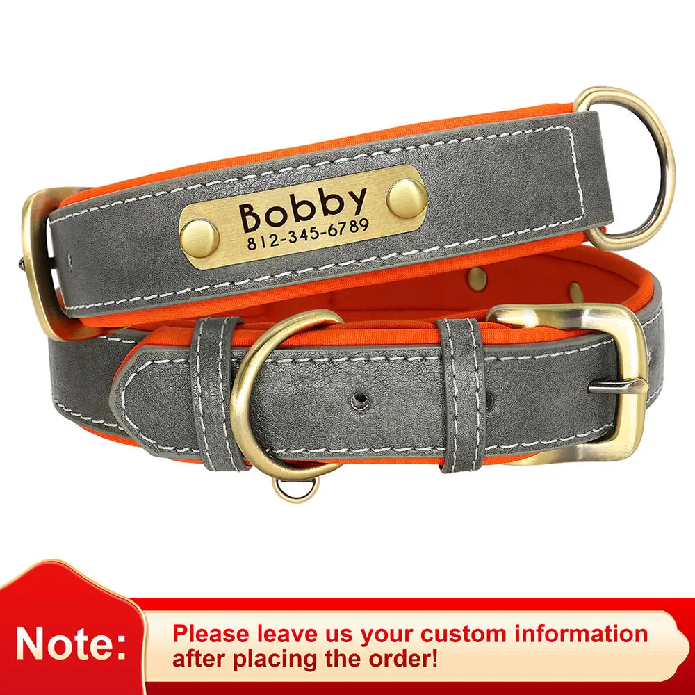 Customized PU Leather Nameplate Dog Collar Soft Padded Dogs Collars Free Engraving Name for Small Medium Large Dogs Adjustable Beauty World Shop