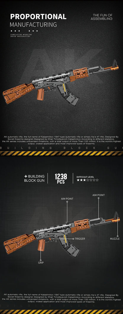 AK47 Assault Rifle Model Building Blocks Military Army Weapon Shootable Imitation Gun Bricks Children’s Holiday Gifts DIY Toys Beauty World Shop