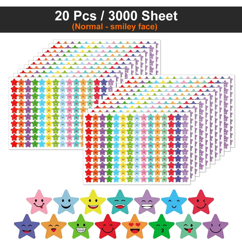 450-3000 Sheet Happy Face Stars Reward Sign Stickers Pack DIY Skateboard Suitcase Stationery Decals Decor Phone Laptop Gift Toys Beauty World Shop