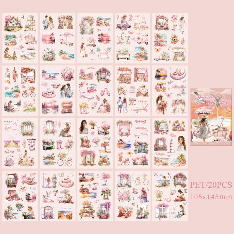 20Sheets PET Stickers Season Series PET Decorative Stickers Diary Scrapbooking Material Decor Album Stationery Stickers Beauty World Shop