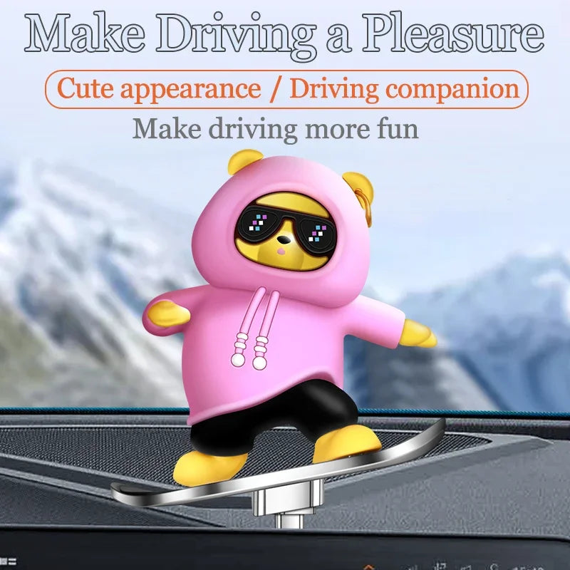 Car Automatic Sliding Skateboard Bear Alloy Cute Cartoon Scooter Center Console Ornaments Creative Car Decoration Accessories Beauty World Shop