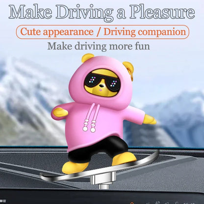 Car Automatic Sliding Skateboard Bear Alloy Cute Cartoon Scooter Center Console Ornaments Creative Car Decoration Accessories Beauty World Shop