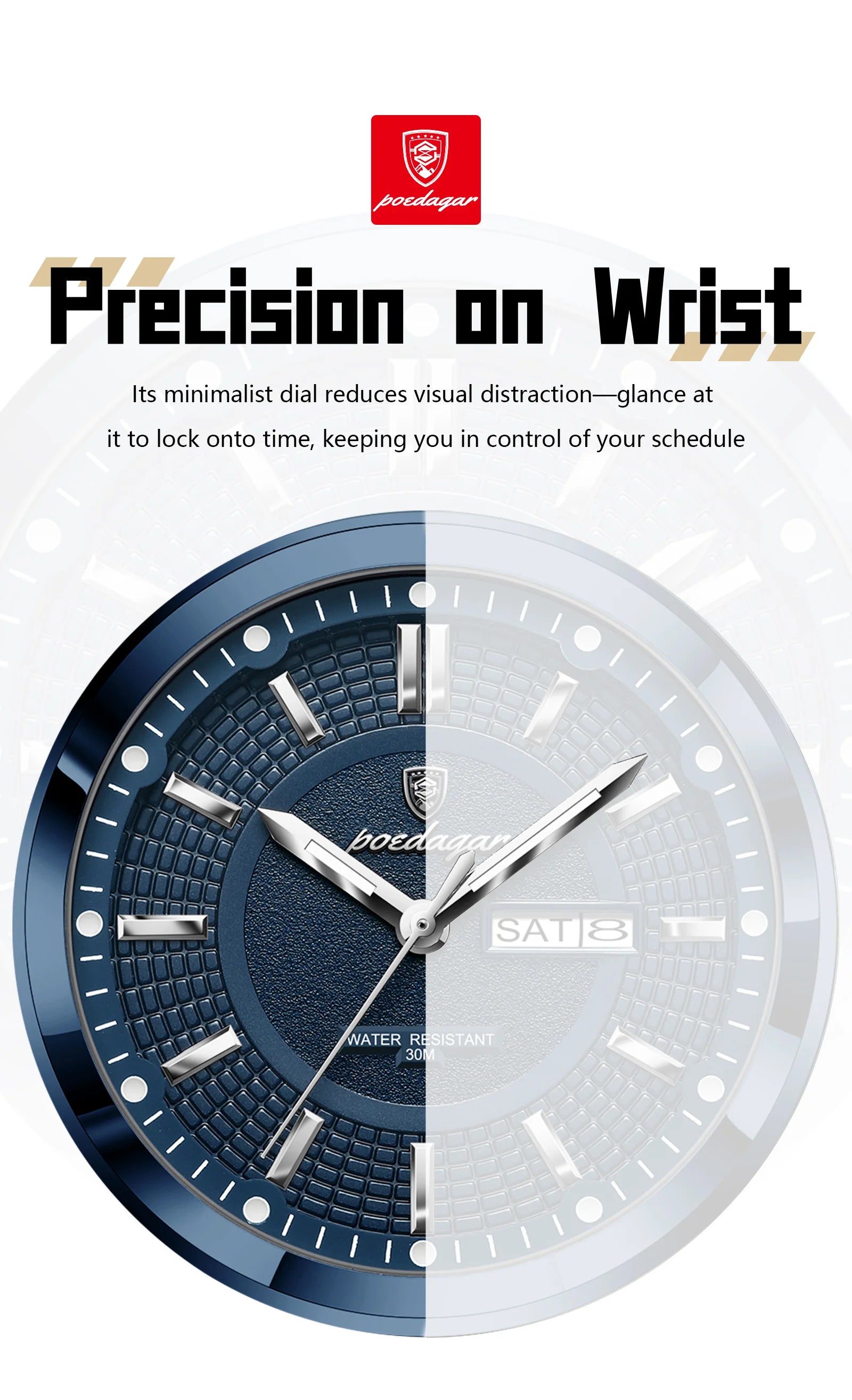 POEDAGAR Fashion Brand Man Wristwatch Waterproof Luminous Date Week Quartz Luxury Men's Watches Leather Business Men Watch Reloj Beauty World Shop