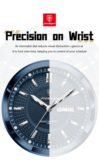 POEDAGAR Fashion Brand Man Wristwatch Waterproof Luminous Date Week Quartz Luxury Men's Watches Leather Business Men Watch Reloj Beauty World Shop