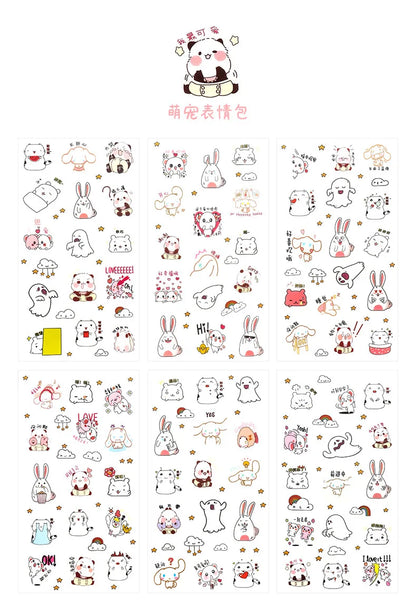 6Pieces/Set Transparent Pvc Waterproof Cartoon Sticker DIY Hand Account Decorative Stickers Kawaii Phone Cup Stickers Beauty World Shop