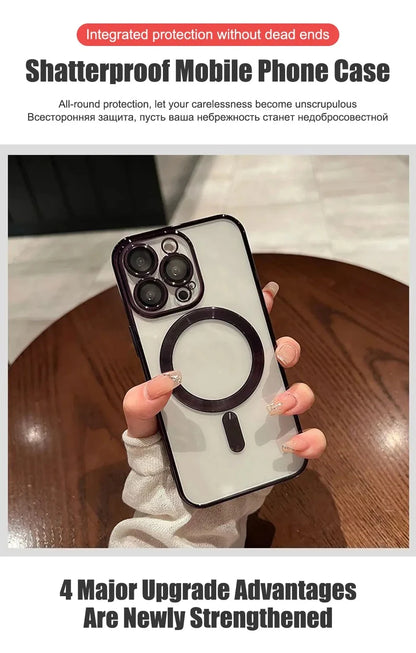 Plating Soft TPU Full Lens Protect Case for iPhone 13 14 12 11 15 Pro Max Plus Magsafe Magnetic Phone Case Wireless Charge Cover Beauty World Shop