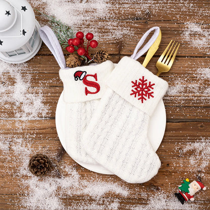 1PC A-Z Letter Hanging Christmas Stockings Knitted Socks  Christmas Tree Hanging for Family Party Decoration Beauty World Shop