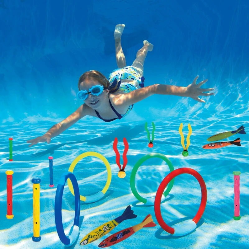 Summer Swimming Diving Toys Set Pool Swim Ring Water Sports Play Game Diving Stick Underwater Accessories Grabbing Toys for Kid Beauty World Shop