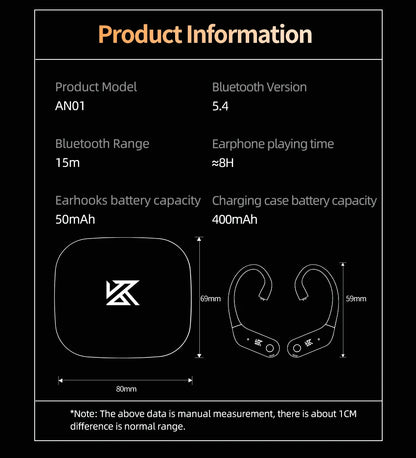 KZ AN01 Wireless Bluetooth 5.4 Cable Ear Hook With Charging Case For KZ Castor PRO PR2 PR3 ZSXPRO ZVXPRO Krila