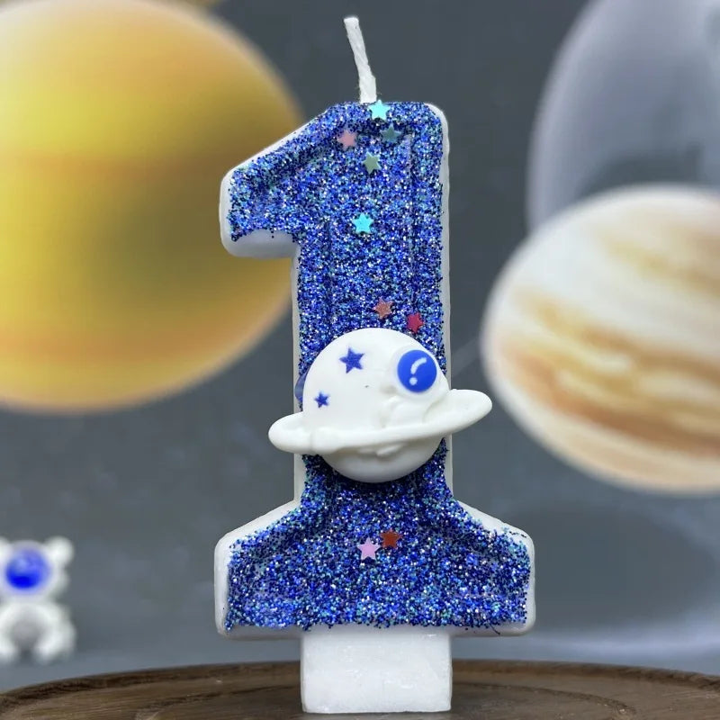 DIY Planet themed Spaceship 0-9 DIY digital candle Dark Blue Birthday candle Outer space themed party cake decoration Beauty World Shop