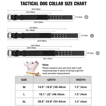 Adjustable Military Dog Collar Metal D-Ring and Buckle Working Dog Collar, Five-Level Adjustment for Medium and Large Dogs