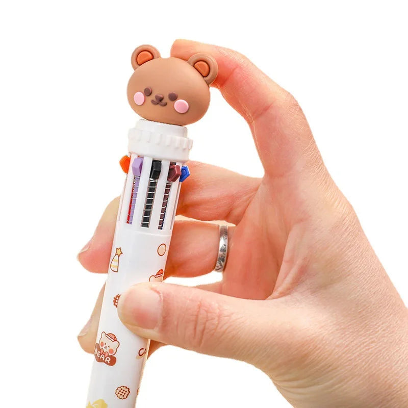 10 Colors Ballpoint Pen Cartoon Bear 0.5mm Colorful Ink Gel Pens Silicone Kawaii Pens School Office Supplies Korean Stationery Beauty World Shop