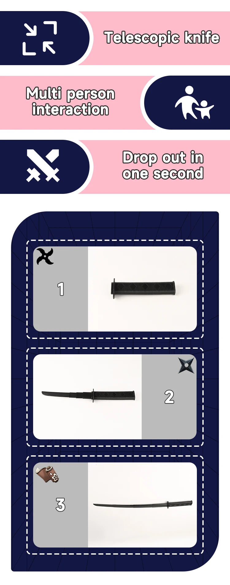 1/2/3PCS 3D Printed Gravity Straight Out Telescopic Samurai Stress Relief Toy Stretchable Cos Props Creative Folding Katana Gift Beauty World Shop