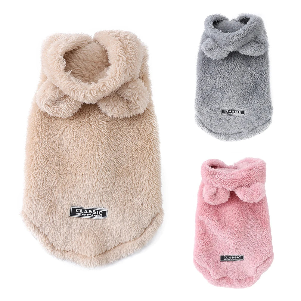 Winter Pet Sweater Coat Cute Ear Soft Hoddie Kitten Clothes Cozy Fleece Costume For Small Dogs Cats Sphynx Cat Yorkshire Outfits
