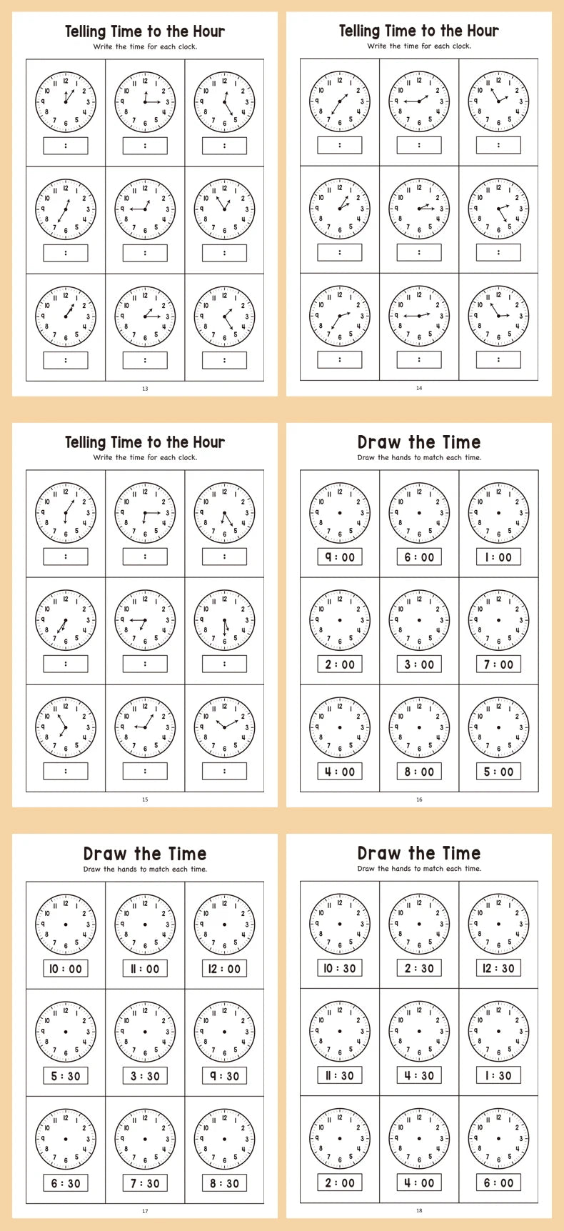 32 Page Telling Time Exercise Time Cognition Book Interactive Game Book about Time Fun Time Game Drawing Learning Book Beauty World Shop