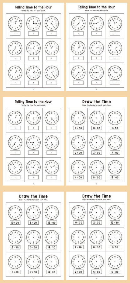 32 Page Telling Time Exercise Time Cognition Book Interactive Game Book about Time Fun Time Game Drawing Learning Book Beauty World Shop