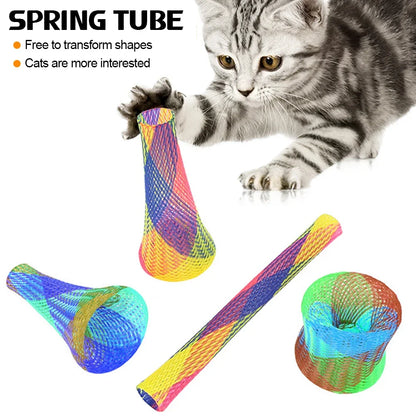 10Pcs Kitten Cat Spring Toys Bouncing Jumping Catcting Pet Toy Colorful Interactive Springs Telescopic Tube Coil Spiral Springs Beauty World Shop