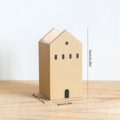 Cartoon House Wooden Pen Holder Pencil container Makeup Brush Stationery storage box Student/ Office Desktop Storage Organiser Beauty World Shop