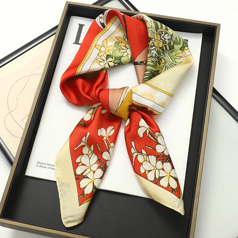 70x70cm Women Silk Scarf Small Satin Square Print Wrap Foulard Femme Handkerchief Bandana Neck Hair Skinny Tie Scarves Shawls Beauty World Shop