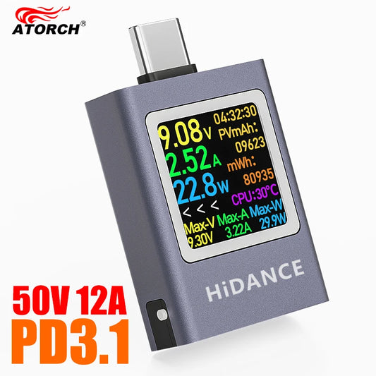 13 in 1 DC 4.5-50V 0-12A Multi-function Digital Display DC Voltage Ammeter Power Meter Type-c Cell Phone Charging PD3.1 Tester Beauty World Shop