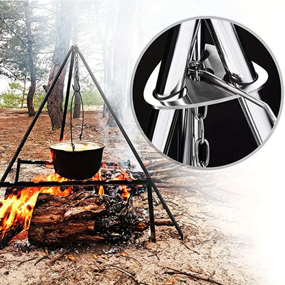 Outdoor BBQ Tripod Portable Detachable Hanging Rack Stainless Steel Camping Bonfire BBQ Pot Tripod Set Beauty World Shop