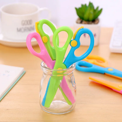 New 1 Pcs 137mm Mini Safety Round Head Plastic Scissors Student Kids Paper Cutting Minions Supplies for Kindergarten School Beauty World Shop