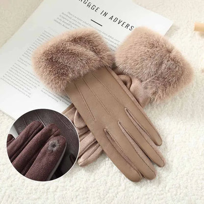 Winter Luxury Women's PU Leather Gloves Wrist Soft Faux Fur Trim Cuff Fashion Elegant Party Warm Touch Screen Drive Cycling Beauty World Shop