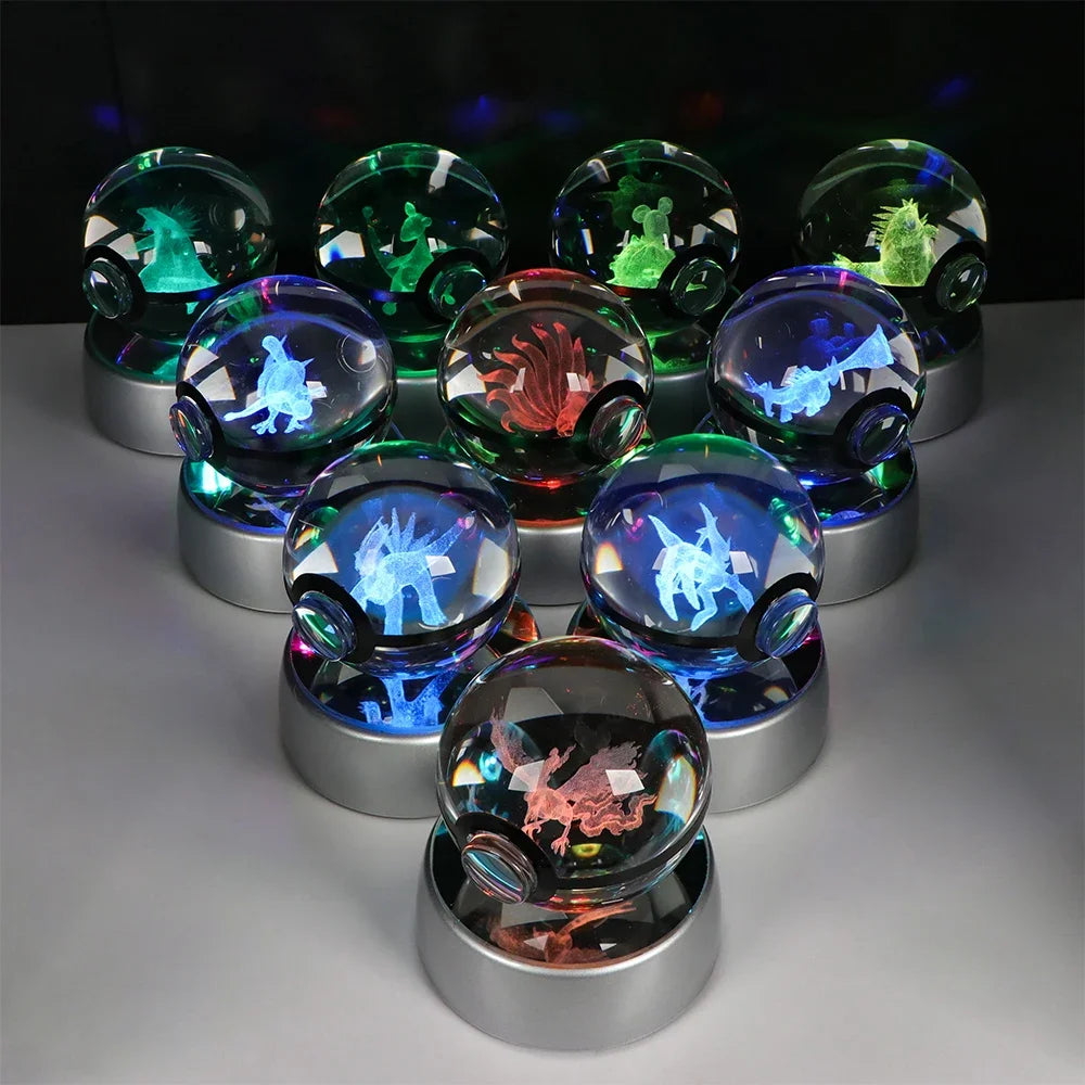 Pokemon Crystal Ball Pikachu Gengar Eevee Mewtwo Lacario Anime Game Pokeball Led Night Light Base Kids Birthday Gift Home Decor Beauty World Shop