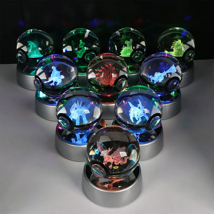 Pokemon Crystal Ball Pikachu Gengar Eevee Mewtwo Lacario Anime Game Pokeball Led Night Light Base Kids Birthday Gift Home Decor Beauty World Shop