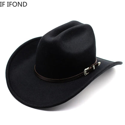 Vintage Western Cowboy Hat For Men's Gentleman Lady Jazz Cowgirl With Leather Wide Brim Cloche Church Sombrero Hombre Caps Beauty World Shop