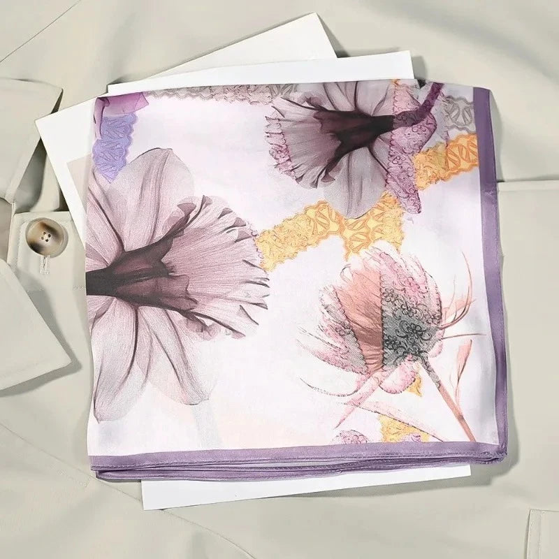 53cm Silk Printed Hijab Scarf for Women Silk Floral Print Small Scarf Fashionable and Versatile Scarf Neck Protector Hijab Beauty World Shop