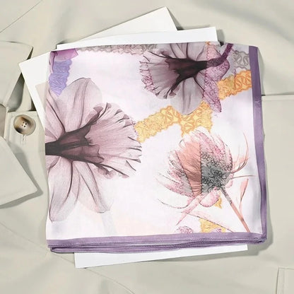 53cm Silk Printed Hijab Scarf for Women Silk Floral Print Small Scarf Fashionable and Versatile Scarf Neck Protector Hijab Beauty World Shop