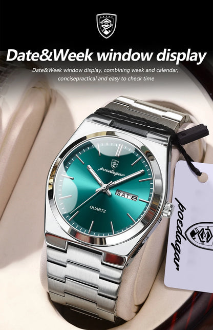 POEDAGAR Exquisite Business Men Watch Stainless Steel Waterproof Luminous Man Wristwatch Date Week Classic Men's Quartz Watches Beauty World Shop