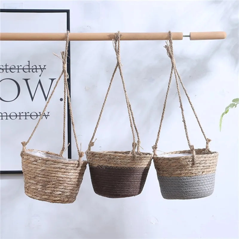 Garden Hanging Planter Macrame Plant Storage Basket Jute Rope Woven Indoor Outdoor Flower Pot Holder Plant Hangers Home Decor Beauty Trend Shop
