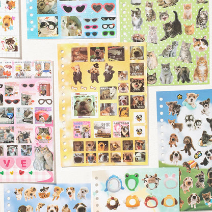 Cute Pets Theme Sticker Book 30 Sheets/Bag with Ring Binding for Scrapbooking DIY Collage Material Background Decoration Beauty World Shop